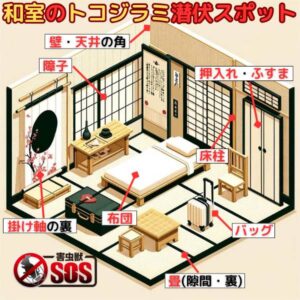 和室のトコジラミ潜伏場所のイラスト