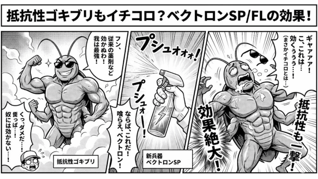 抵抗性ゴキブリにも効くベクトロンの殺虫効果イメージ
