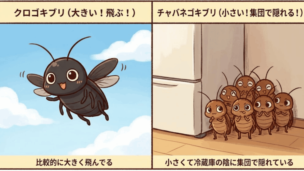 クロゴキブリとチャバネゴキブリの比較イメージ