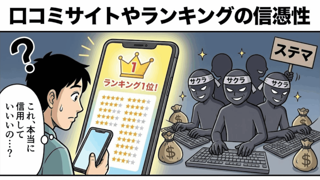 インターネット上の口コミやランキングサイトを見るイメージ