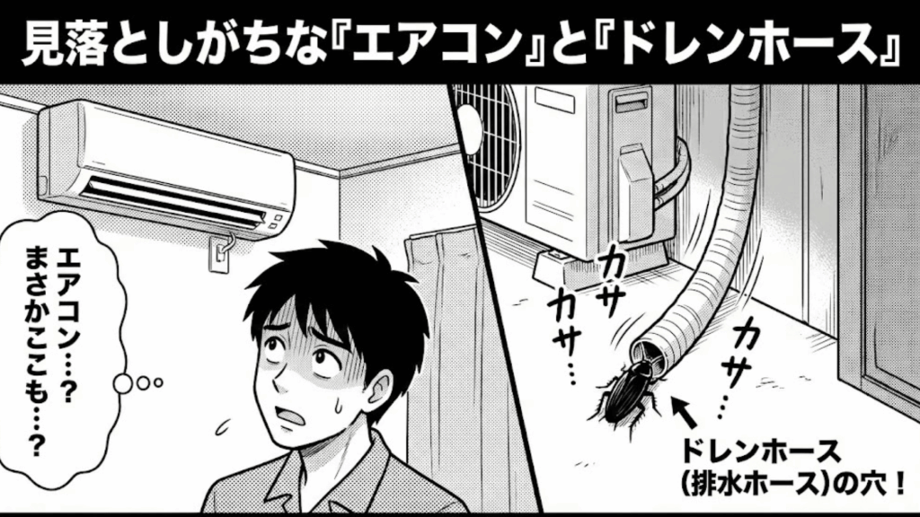 エアコンのドレンホースから侵入するゴキブリのルート