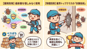 薬剤防除と物理防除のイラスト
