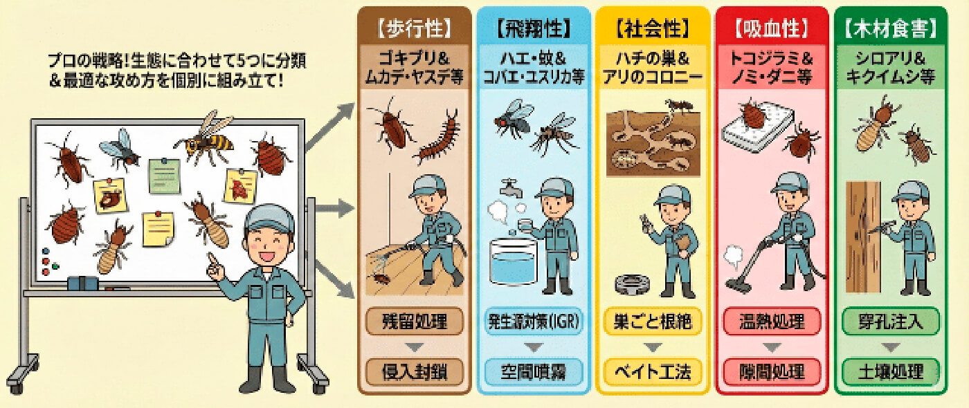 害虫カテゴリー毎の有効な防除方法