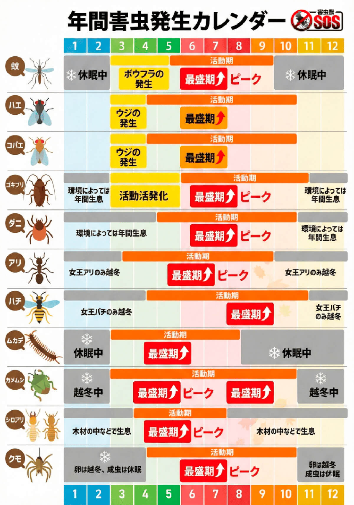 害虫被害と発生カレンダー
