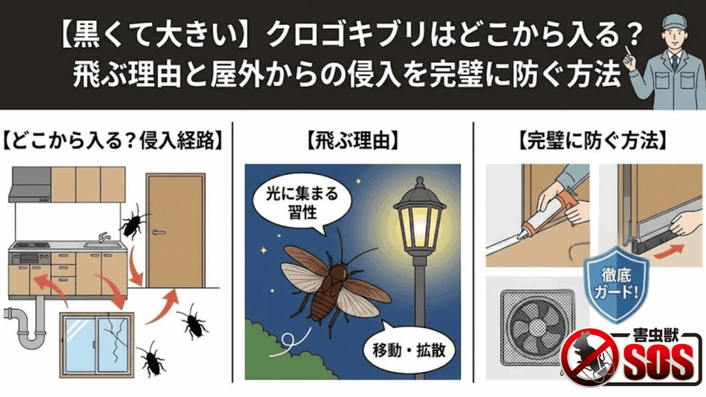 クロゴキブリはどこから入るのイラスト