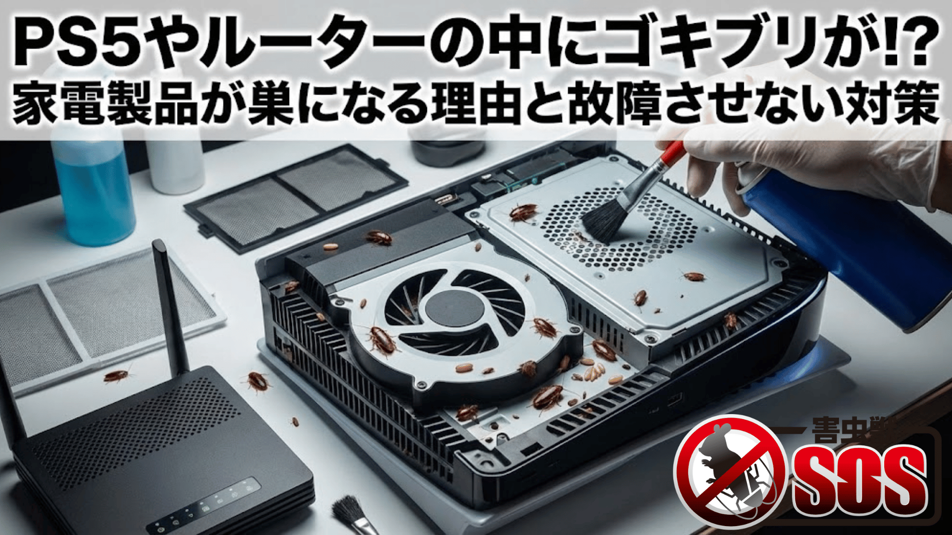 PS5や電子レンジ内にゴキブリがいるイラスト
