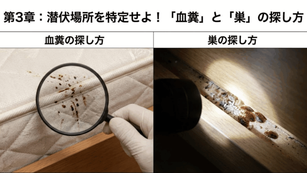 トコジラミの潜伏場所を探すイメージ