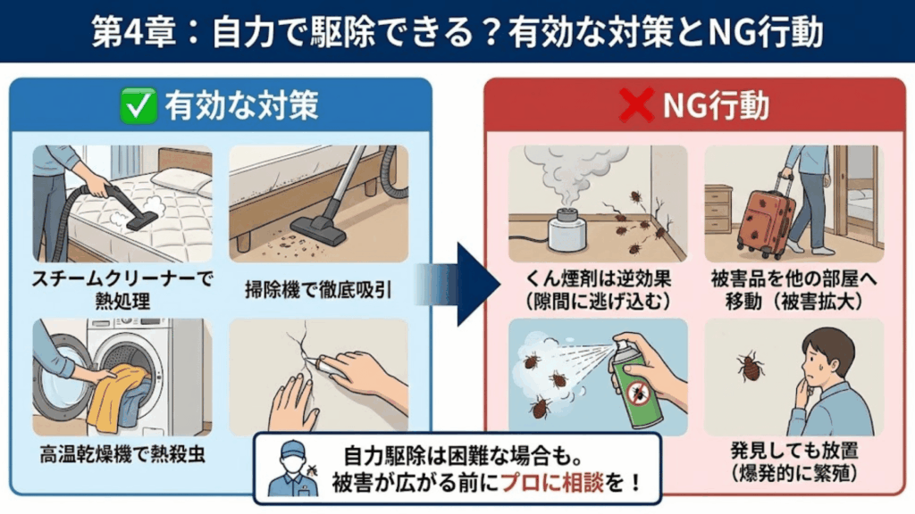 トコジラミの自力駆除の難しさを示すイメージ