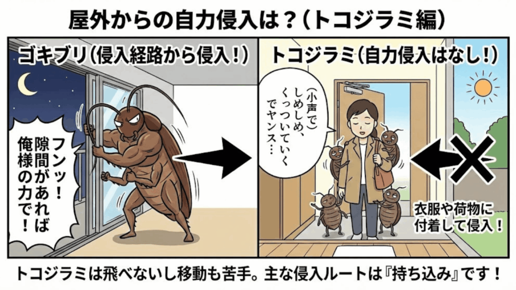 屋外からの侵入リスクとクロゴキブリとの違い