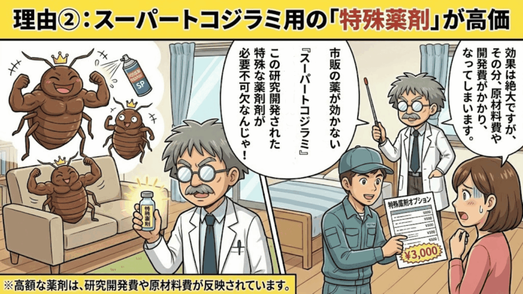 高価なプロ用特殊薬剤を使用するため費用がかかる