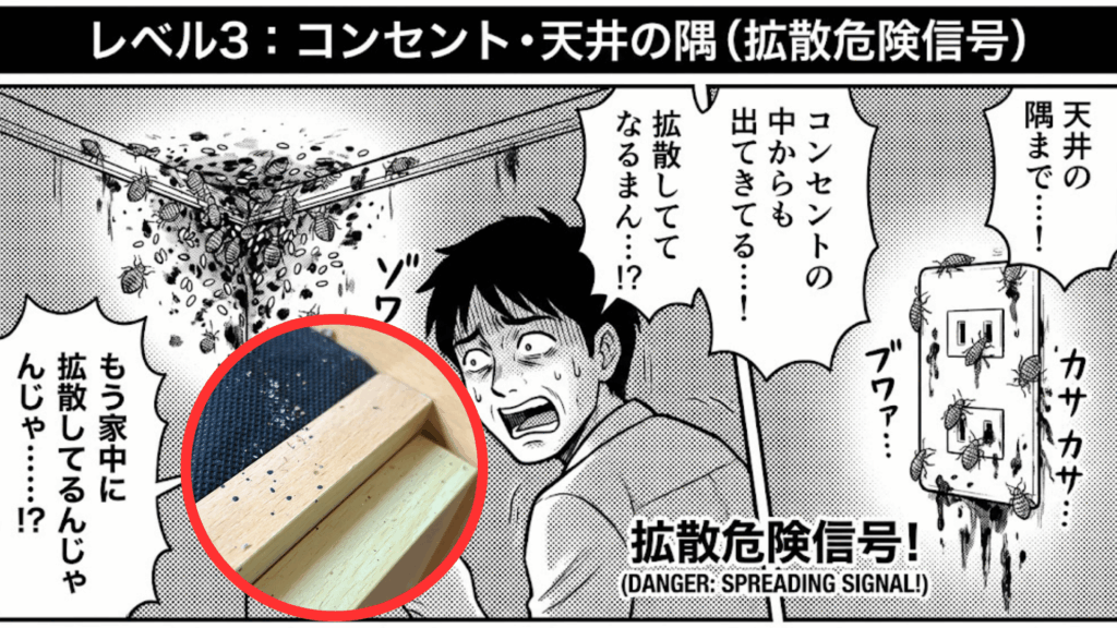 コンセントや天井付近の血糞は拡散の危険信号