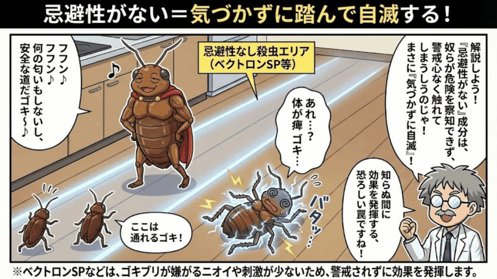 トコジラミが気づかずに薬剤を踏んでしまう非忌避性