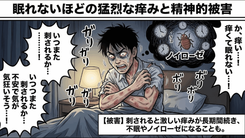 トコジラミの猛烈な痒みに悩まされるイメージ