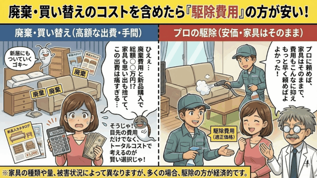家具の買い替え費用と駆除費用の比較