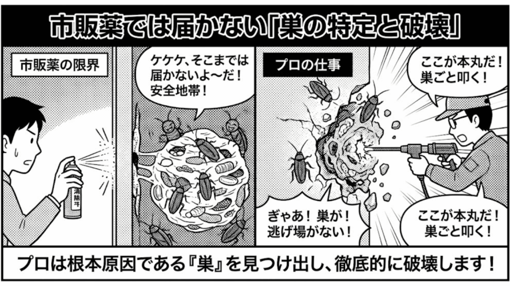 プロはゴキブリの隠れた巣を特定して駆除する