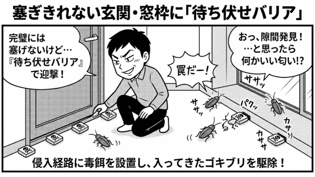 玄関や窓枠に薬剤をスプレーして待ち伏せバリア