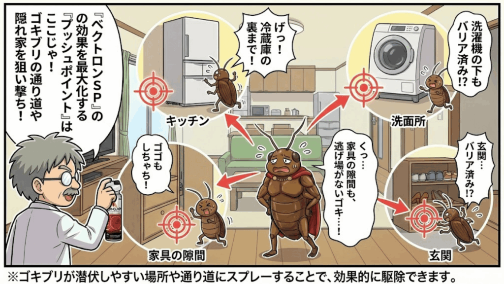 効果的な薬剤散布ポイントの解説図