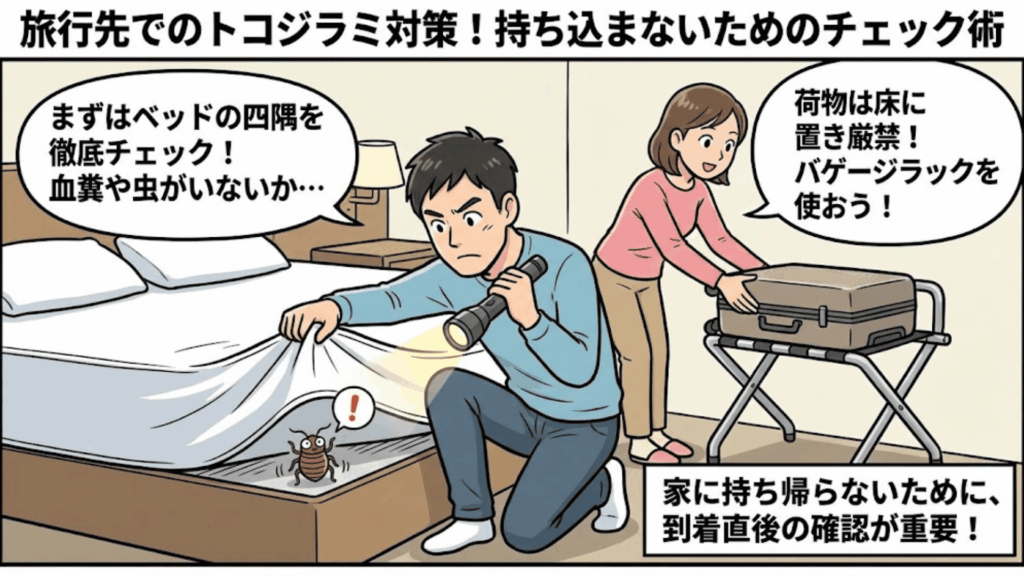 ホテルでのトコジラミチェックの様子
