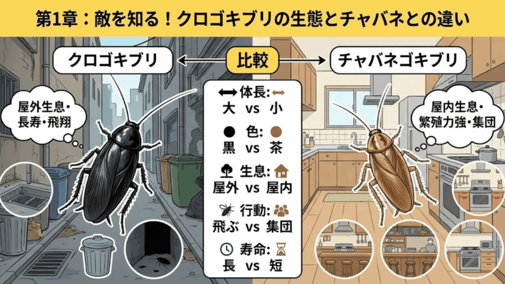 クロゴキブリの生態を知り対策するためのイメージ