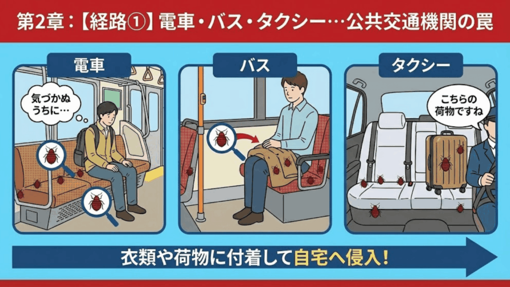 電車やバスなどの公共交通機関に潜むトコジラミのリスク