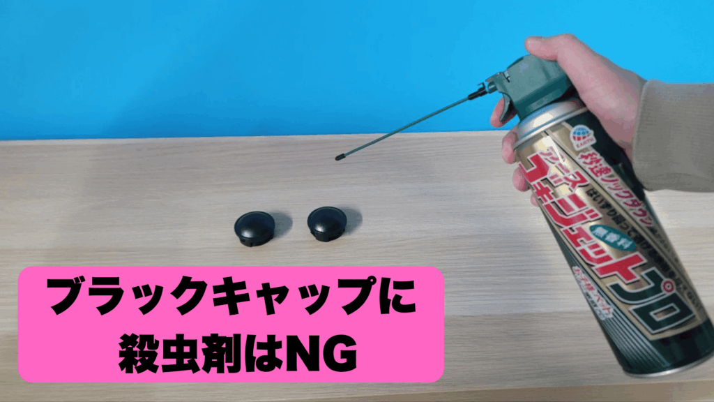 ブラックキャップに殺虫剤をかけている写真