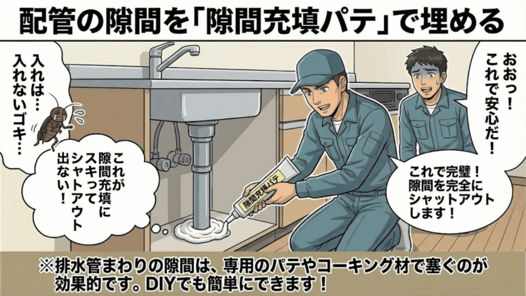 排水管の隙間をパテで埋める手順