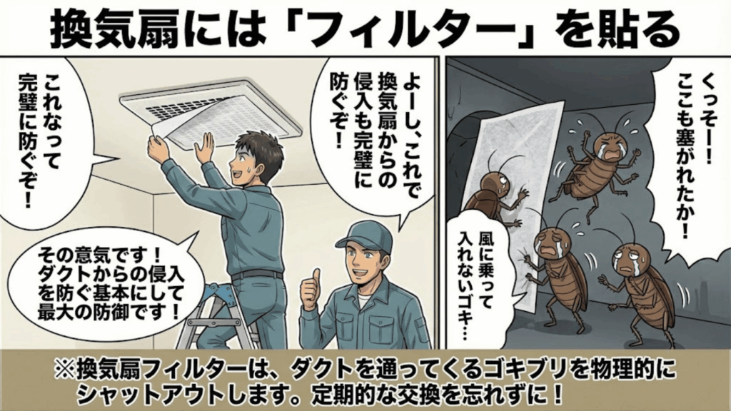 換気扇にフィルターを貼ってゴキブリ侵入を防ぐ