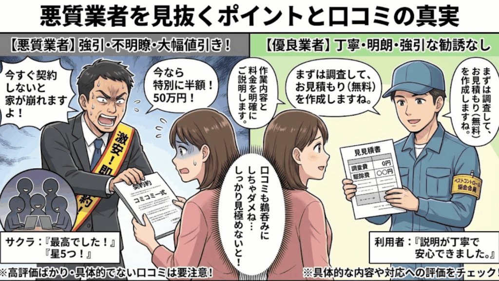 悪質業者の手口や見抜くポイントのイメージ