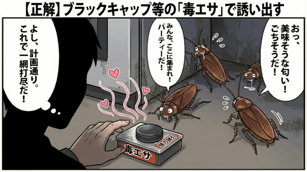 毒エサを使って家電内部からゴキブリを誘い出す方法