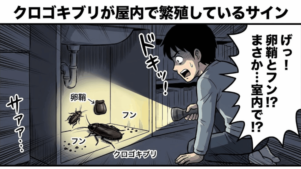 屋内繁殖のサイン（幼虫の発見）