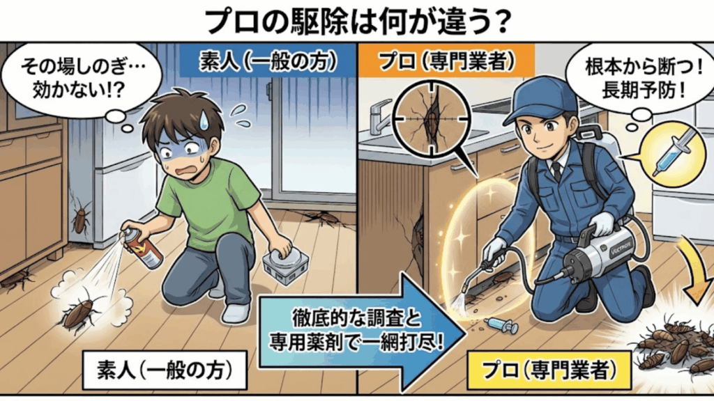 プロの業者による徹底的な駆除作業の様子