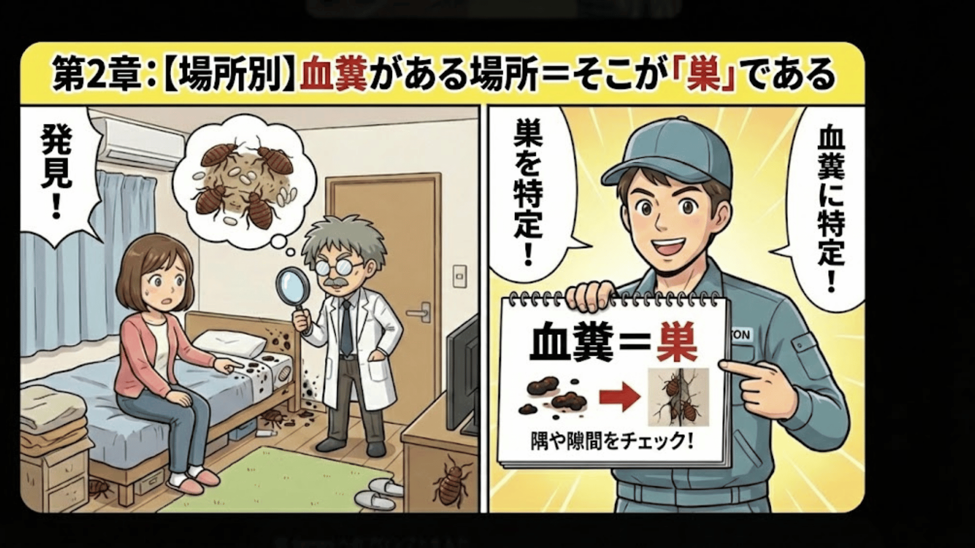 血糞が見つかる場所から巣を特定する方法