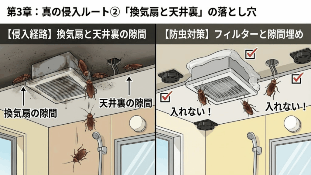 換気扇と天井裏からのゴキブリ侵入ルート