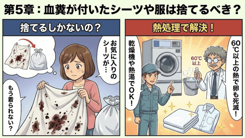 血糞が付着した衣類やシーツの処理方法