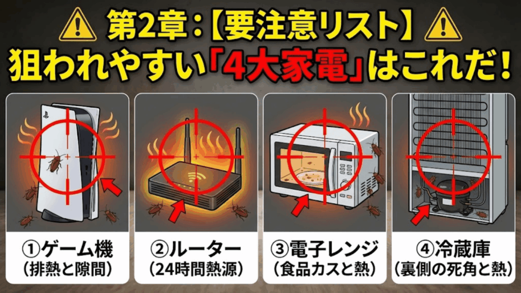 ゴキブリに狙われやすい4大家電リスト