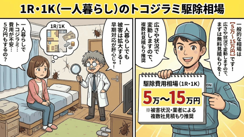 一人暮らしの部屋でのトコジラミ駆除費用イメージ