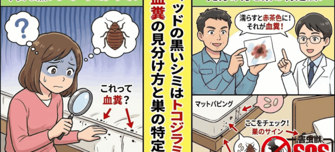 トコジラミのイラストとフンの見分け方のイラスト