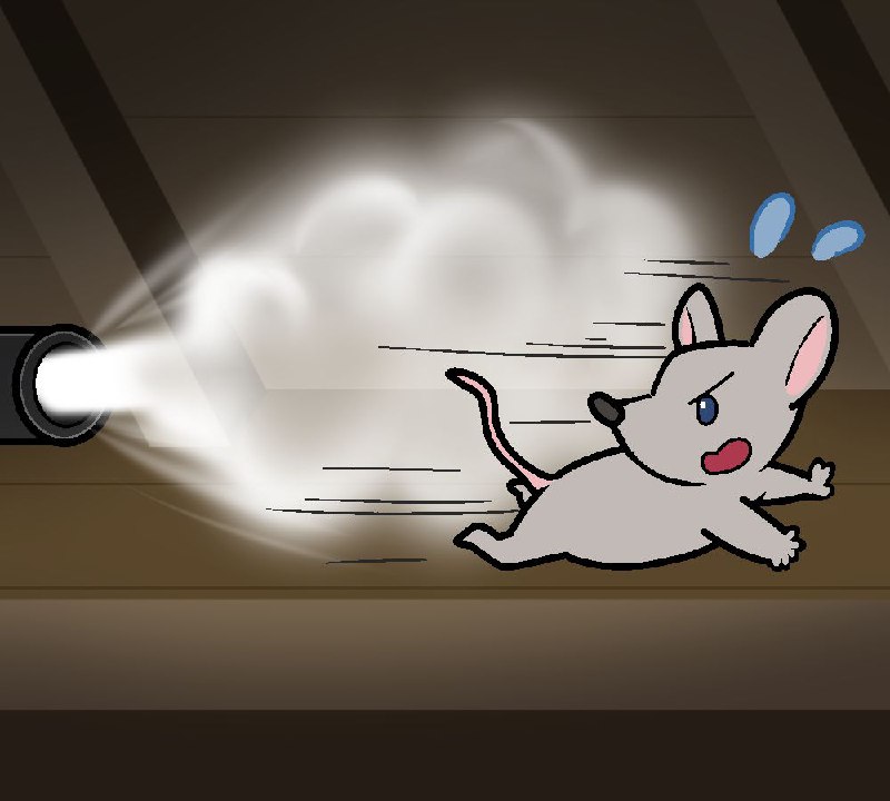 噴射器でネズミを追い払ってるイラスト