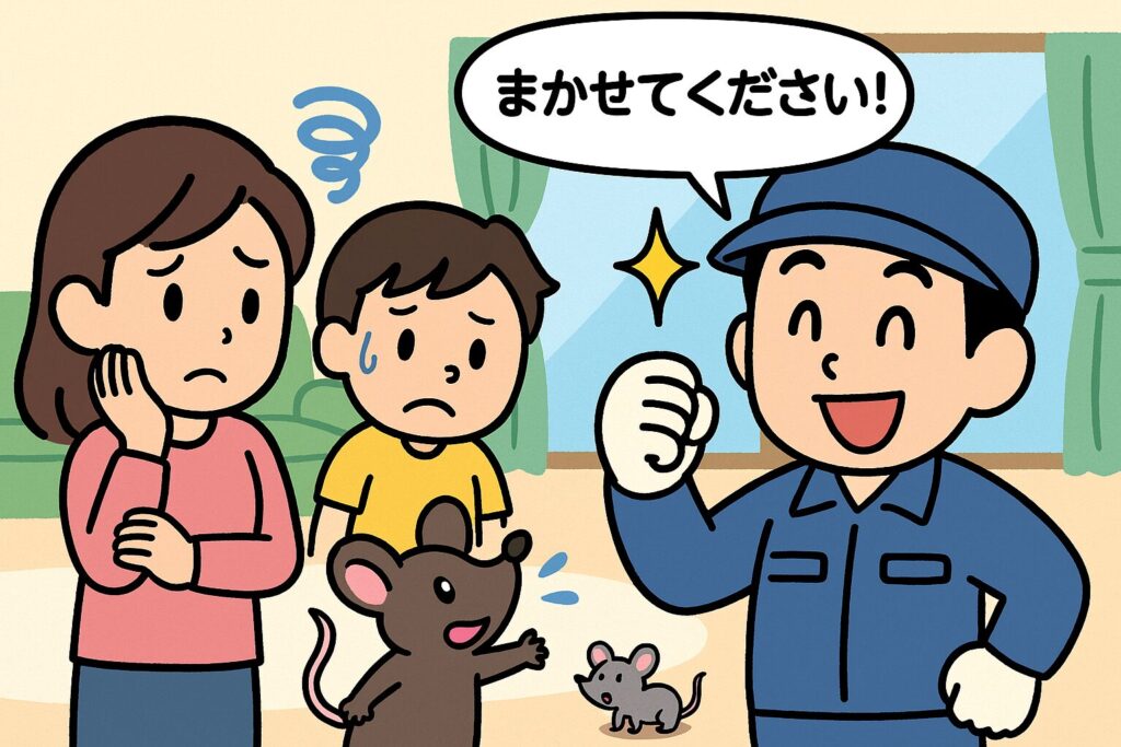 作業員と家族のイラスト