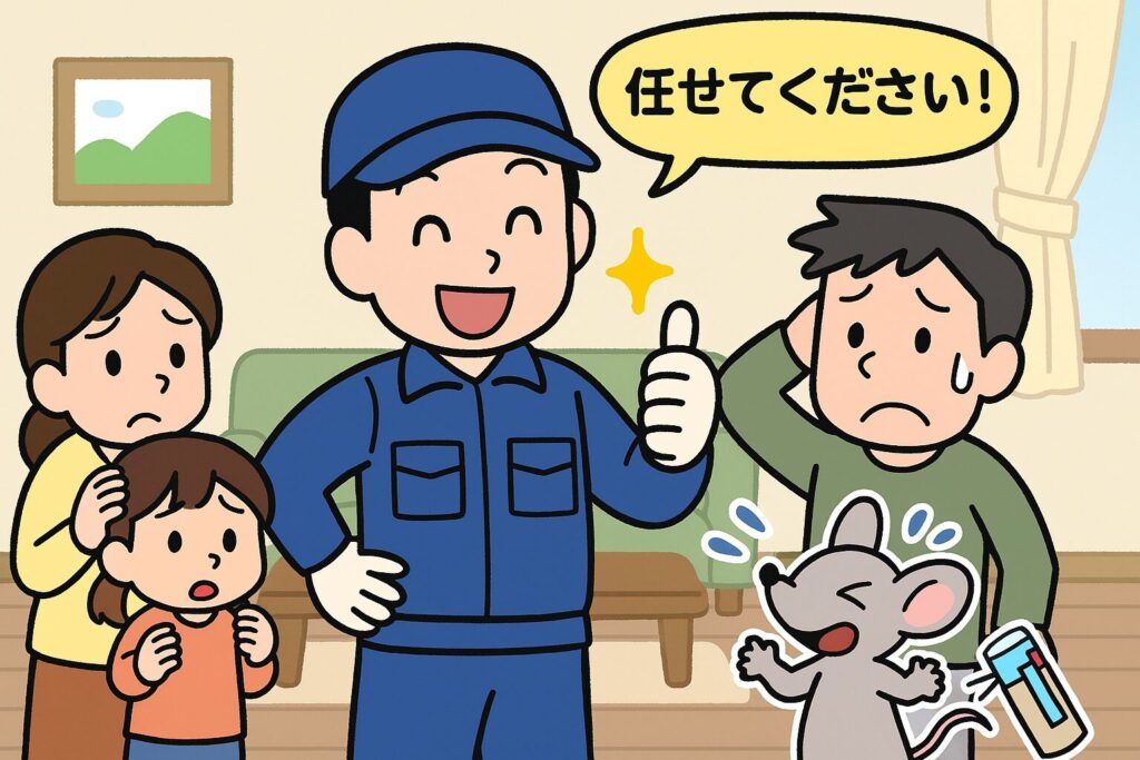 業者の男性と家族のイラスト