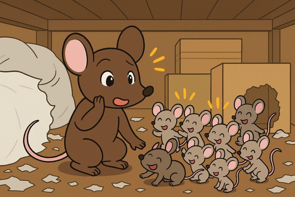 床下で大量に繁殖するネズミのイラスト