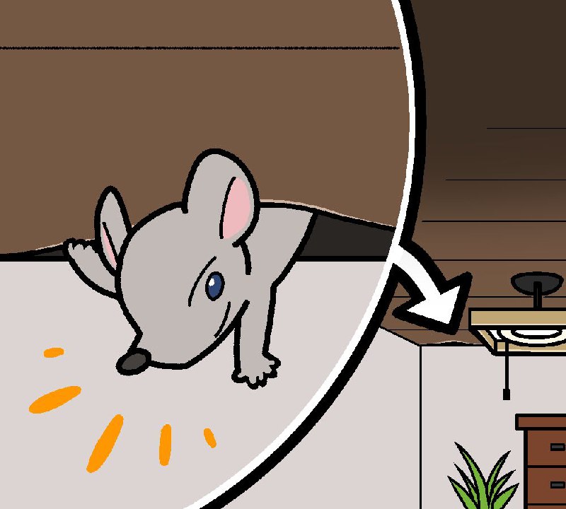 天井裏から顔を出してるネズミのイラスト
