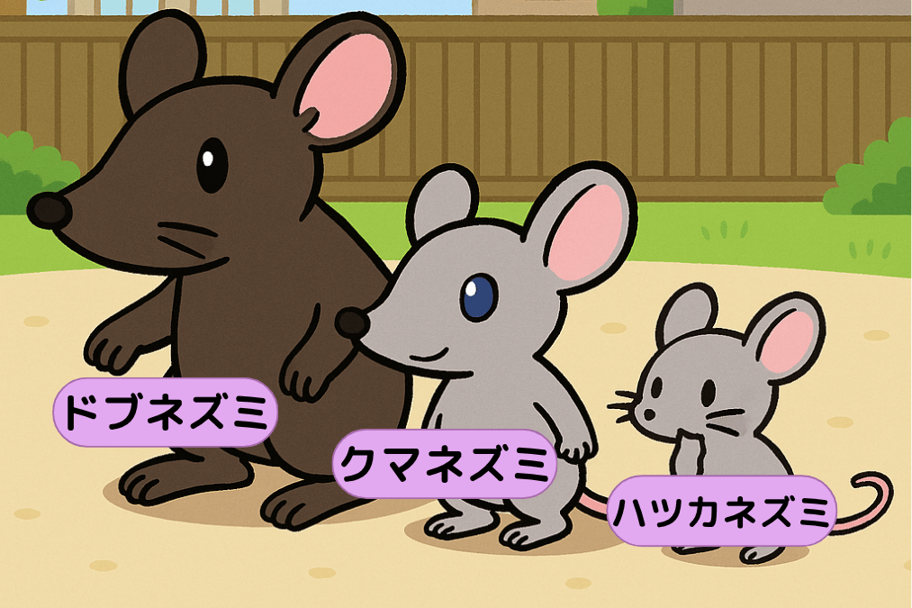 ドブネズミ、クマネズミ、ハツカネズミのイラスト