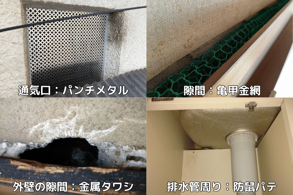 ネズミの侵入経路を塞いでいる写真