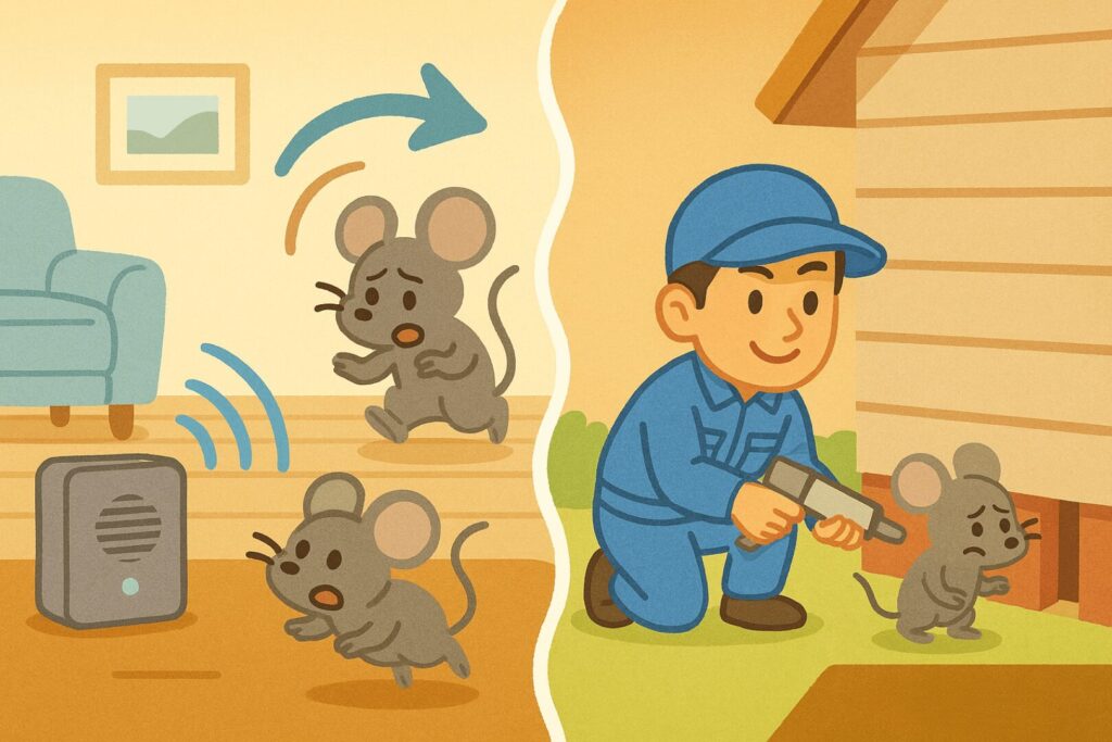 超音波機と追い出しを同時に使用しているイラスト