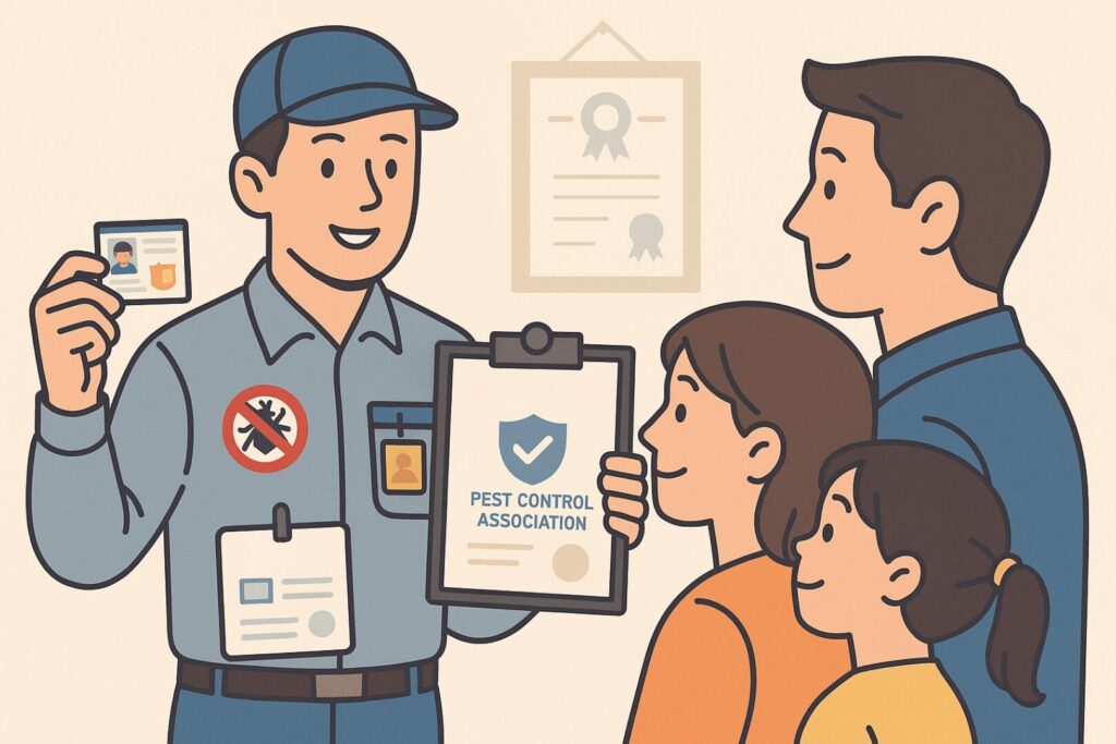 業者の資格を確認しているイラスト