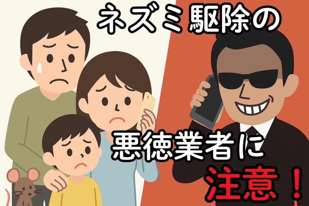 悪徳業者と家族のイラスト