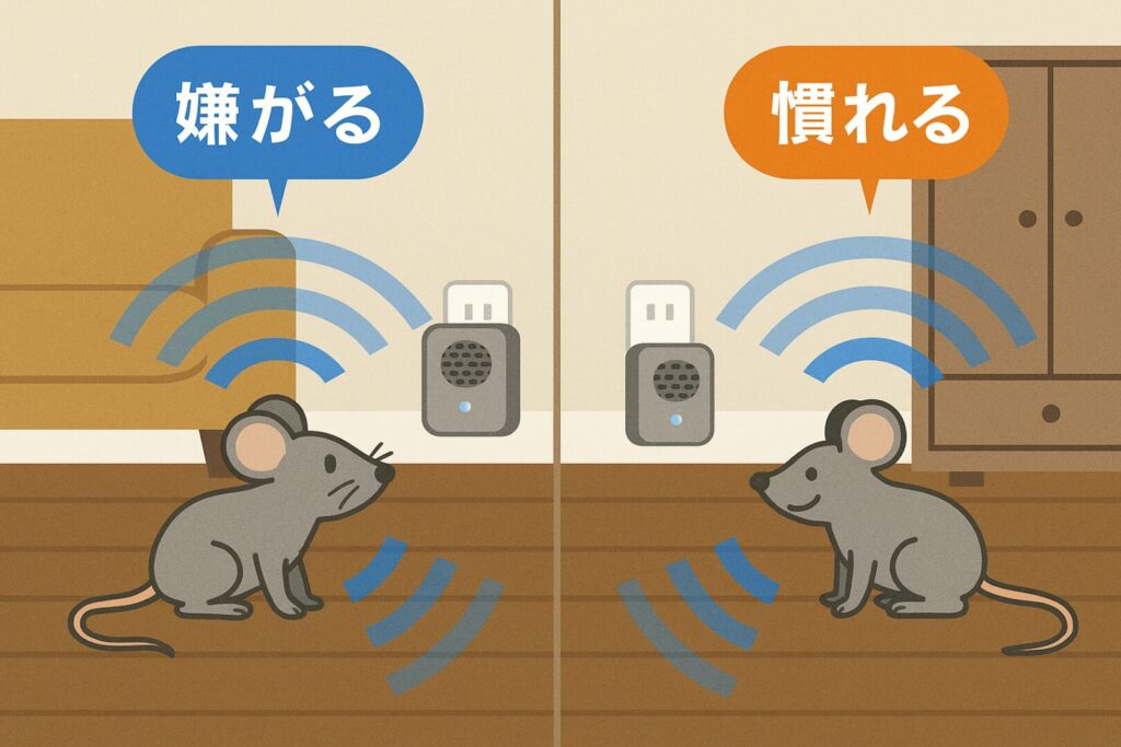 超音波を嫌がるネズミと慣れたネズミ