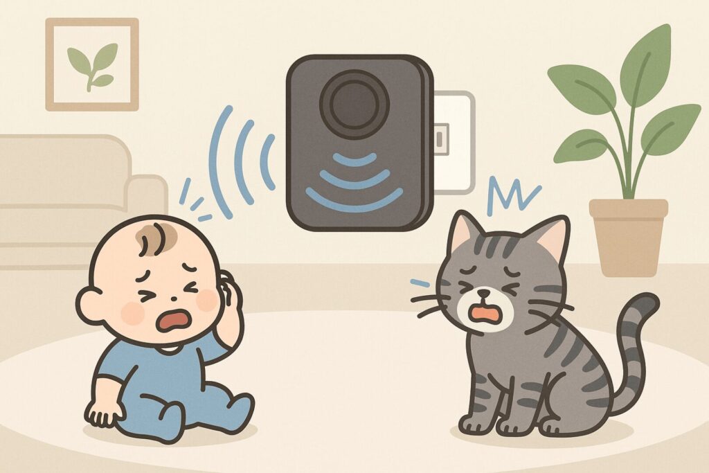 超音波機と赤ちゃん、猫のイラスト
