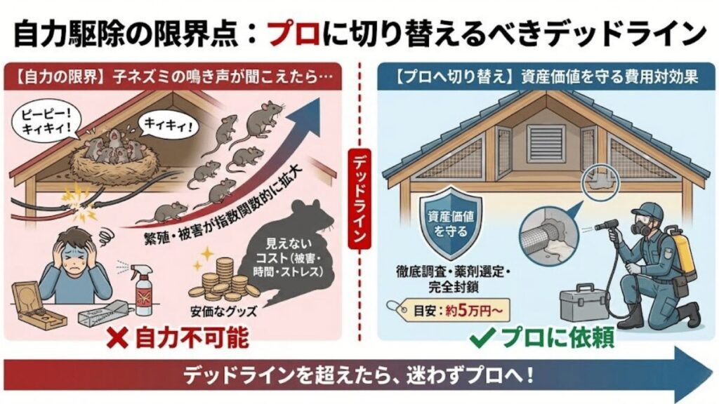 自力駆除の限界点のイラスト